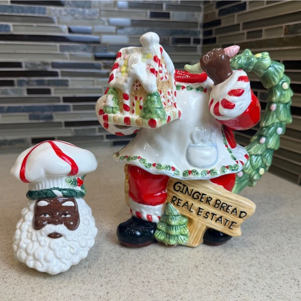 Black Chef Santa Ceramic Teapot 30oz Gingerbread Real Estate Christmas Novelty
